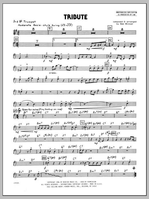 Download Bob Mintzer Tribute - 3rd Bb Trumpet Sheet Music
