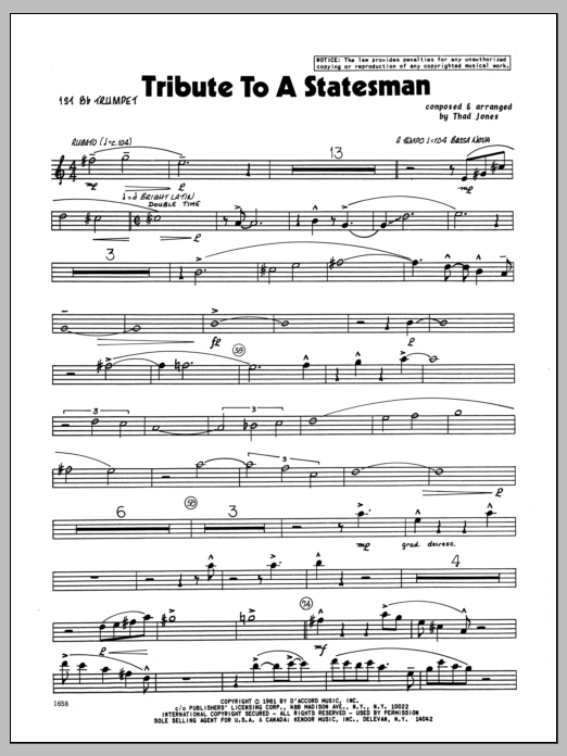 Download Thad Jones Tribute To A Statesman - 1st Bb Trumpet Sheet Music