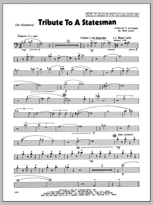Download Thad Jones Tribute To A Statesman - 2nd Trombone Sheet Music