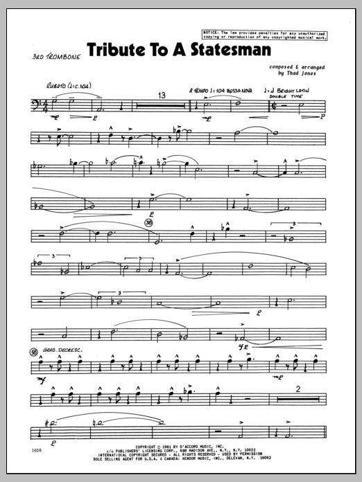 Download Thad Jones Tribute To A Statesman - 3rd Trombone Sheet Music