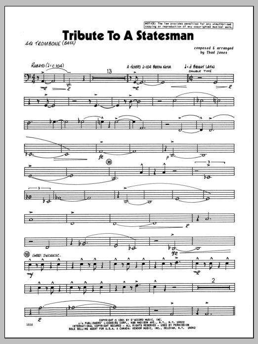 Download Thad Jones Tribute To A Statesman - 4th Trombone Sheet Music