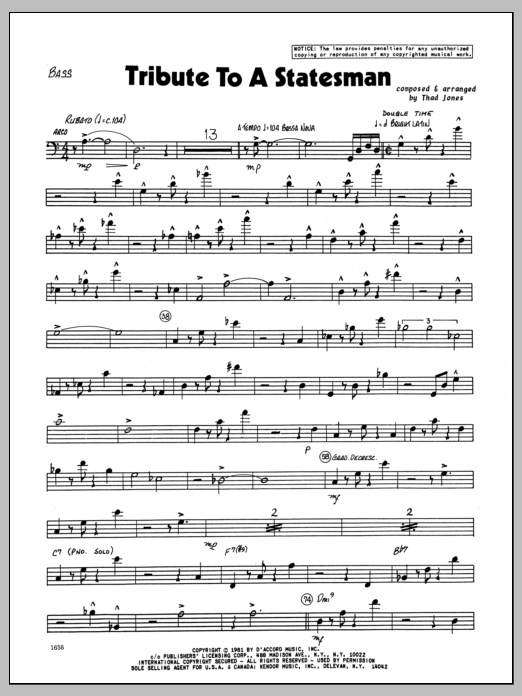 Download Thad Jones Tribute To A Statesman - Bass Sheet Music