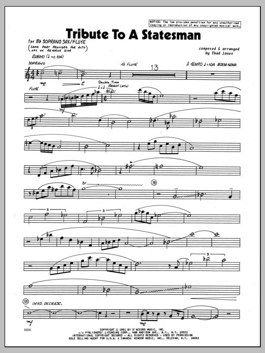 Download Thad Jones Tribute To A Statesman - Bb Soprano Sax Sheet Music