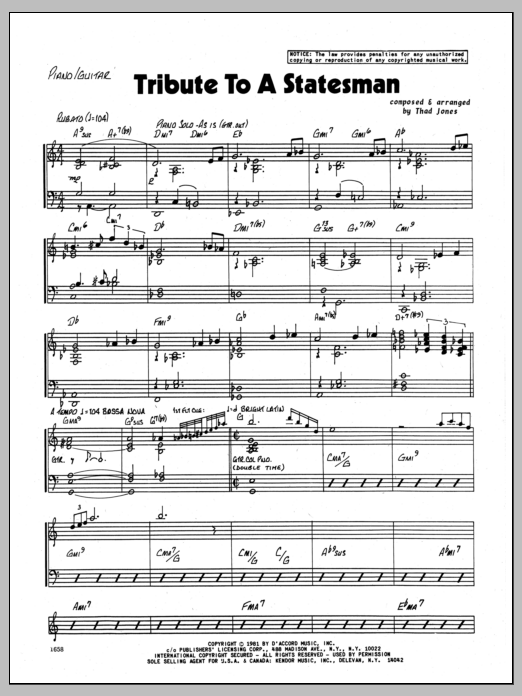 Download Thad Jones Tribute To A Statesman - Piano Sheet Music