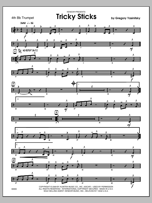 Download Yasinitsky Tricky Sticks - 4th Bb Trumpet Sheet Music