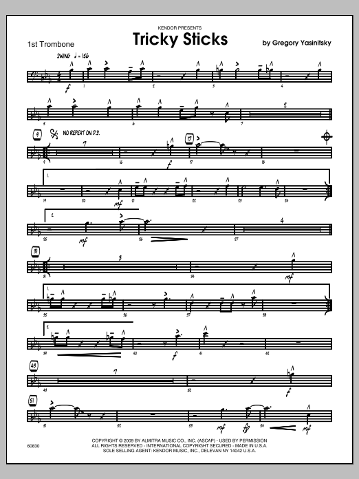 Download Yasinitsky Tricky Sticks - Trombone 1 Sheet Music