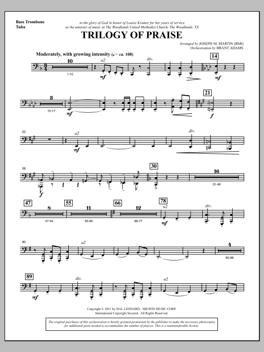 Download Joseph M. Martin Trilogy Of Praise - Bass Trombone/Tuba Sheet Music