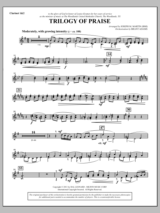 Download Joseph M. Martin Trilogy Of Praise - Bb Clarinet 1,2 Sheet Music