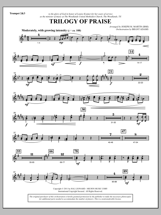 Download Joseph M. Martin Trilogy Of Praise - Bb Trumpet 2,3 Sheet Music