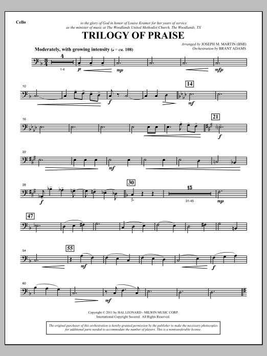 Download Joseph M. Martin Trilogy Of Praise - Cello Sheet Music
