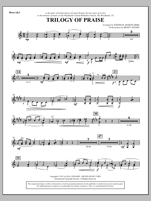 Download Joseph M. Martin Trilogy Of Praise - F Horn 1,2 Sheet Music