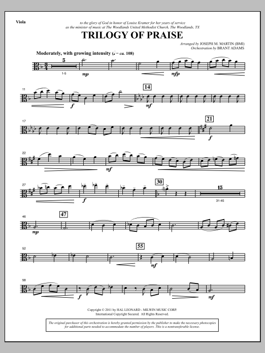 Download Joseph M. Martin Trilogy Of Praise - Viola Sheet Music