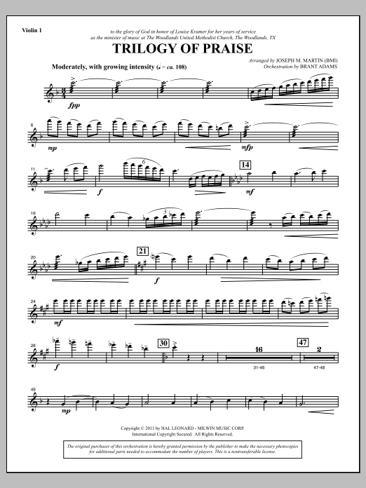 Download Joseph M. Martin Trilogy Of Praise - Violin 1 Sheet Music