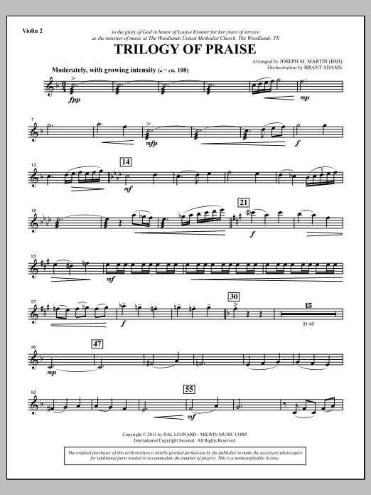 Download Joseph M. Martin Trilogy Of Praise - Violin 2 Sheet Music