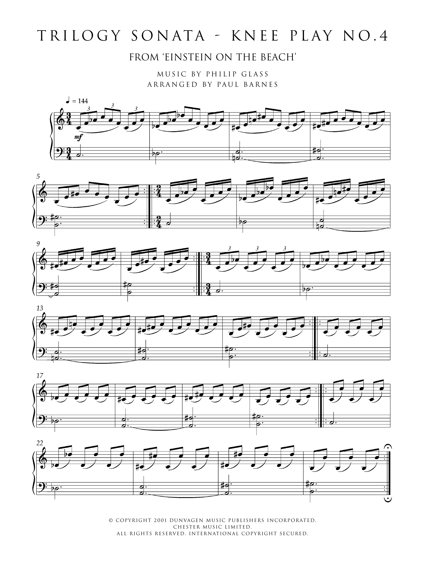Download Philip Glass Trilogy Sonata - Knee Play No. 4 (from Sheet Music