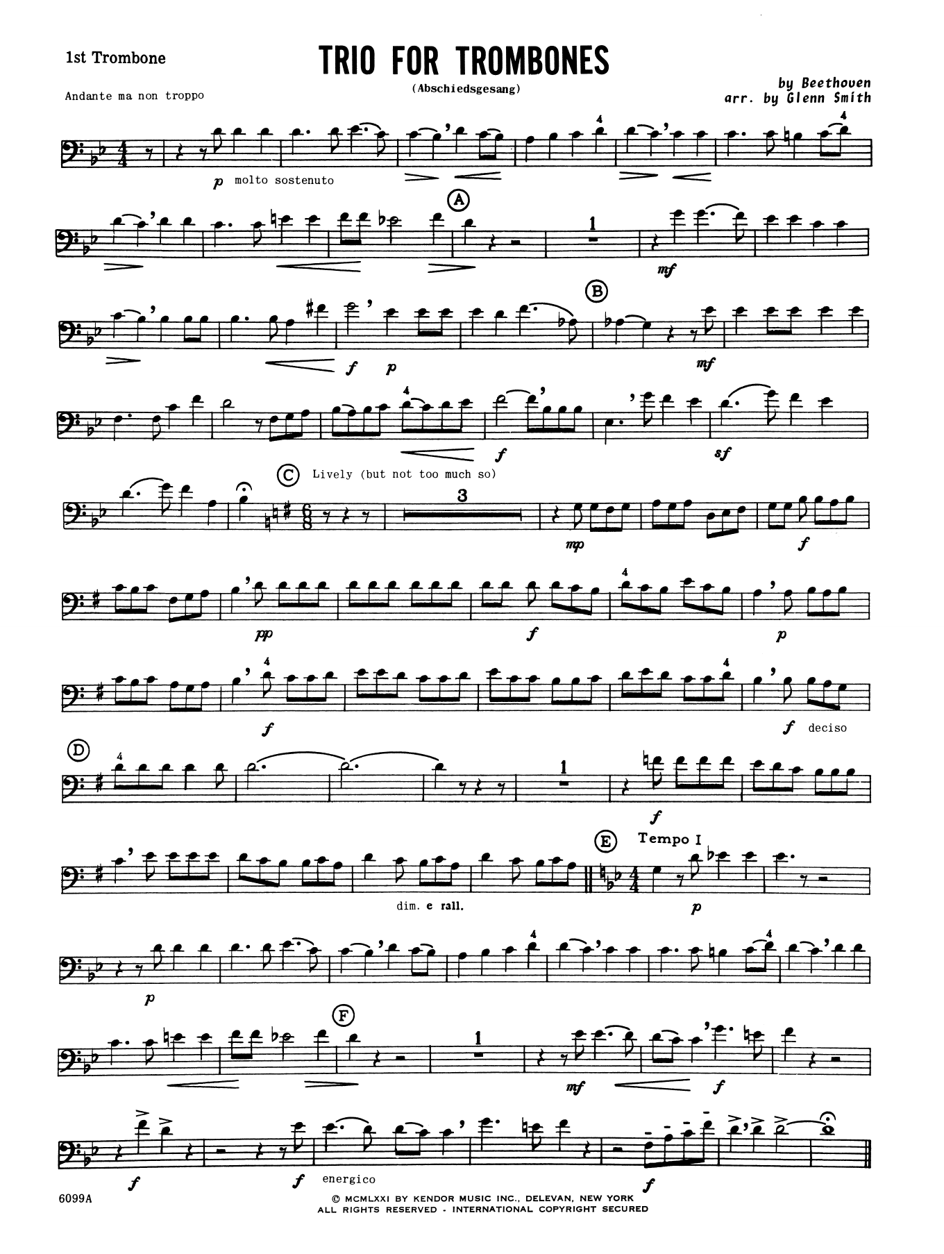 Download Glenn Smith Trio For Trombones (Abschiedsgesang) - Sheet Music