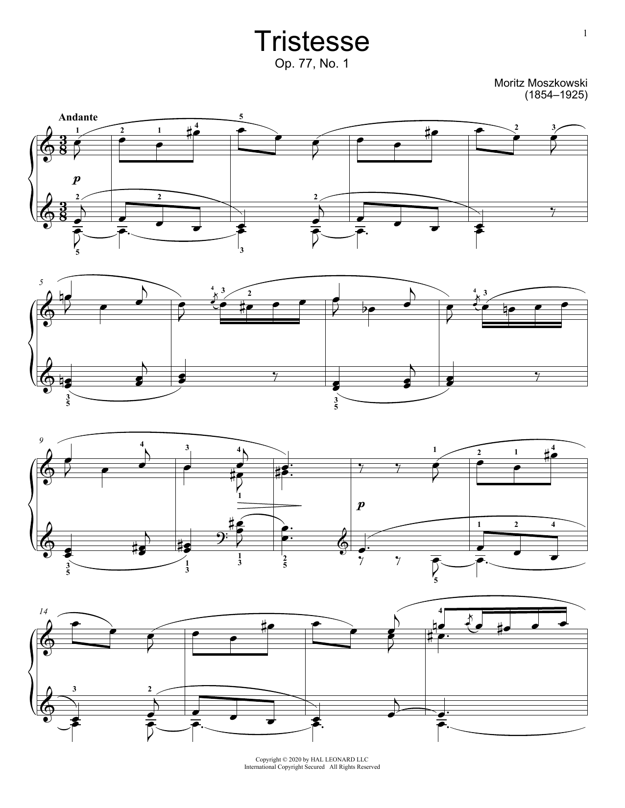 Download Moritz Moszkowski Tristesse, Op. 77, No. 1 Sheet Music