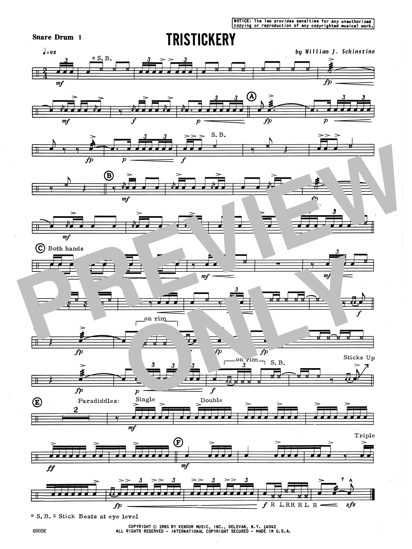 Download William Schinstine Tristickery - Percussion 1 Sheet Music