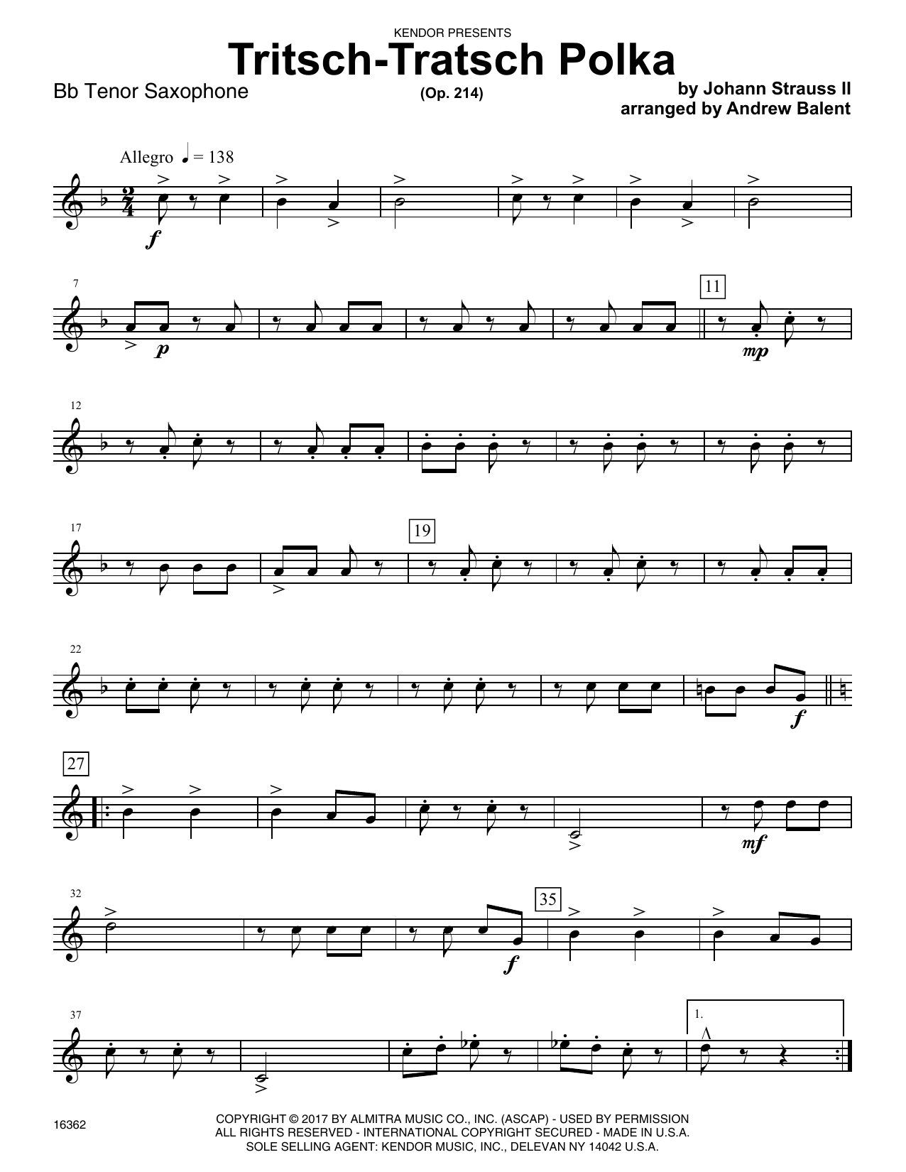 Download Andrew Balent Tritsch-Tratsch Polka (Op. 214) - Bb Te Sheet Music