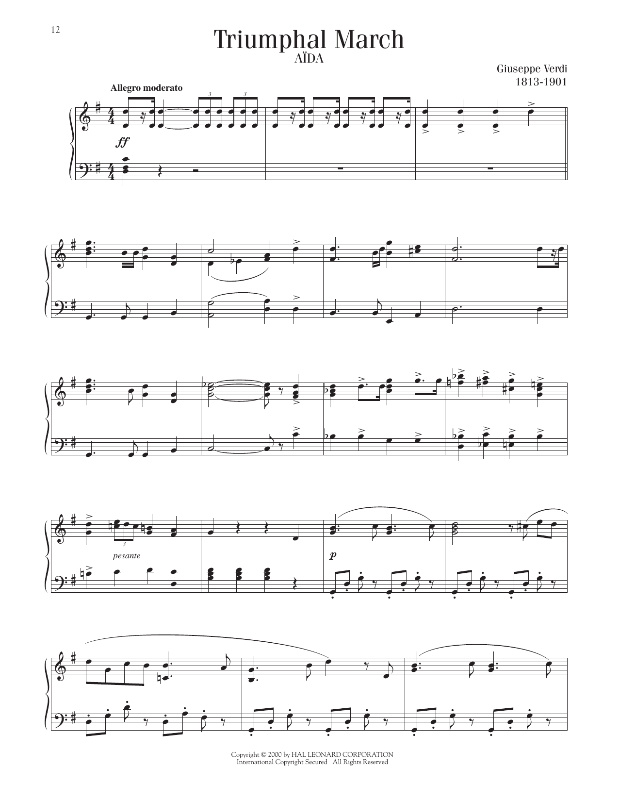 Giuseppe Verdi Triumphal March sheet music notes printable PDF score