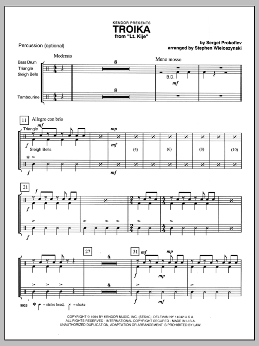 Download Wieloszynski Troika (from Lt. Kije) - Aux Percussion Sheet Music