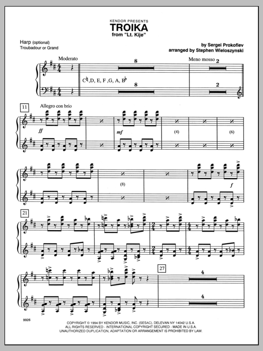Download Wieloszynski Troika (from Lt. Kije) - Harp Sheet Music