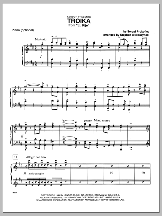 Download Wieloszynski Troika (from Lt. Kije) - Piano Sheet Music