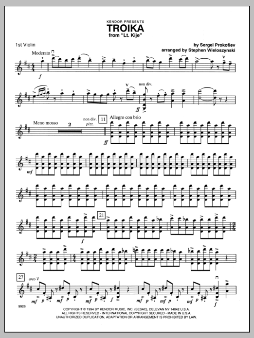 Download Wieloszynski Troika (from Lt. Kije) - Violin 1 Sheet Music