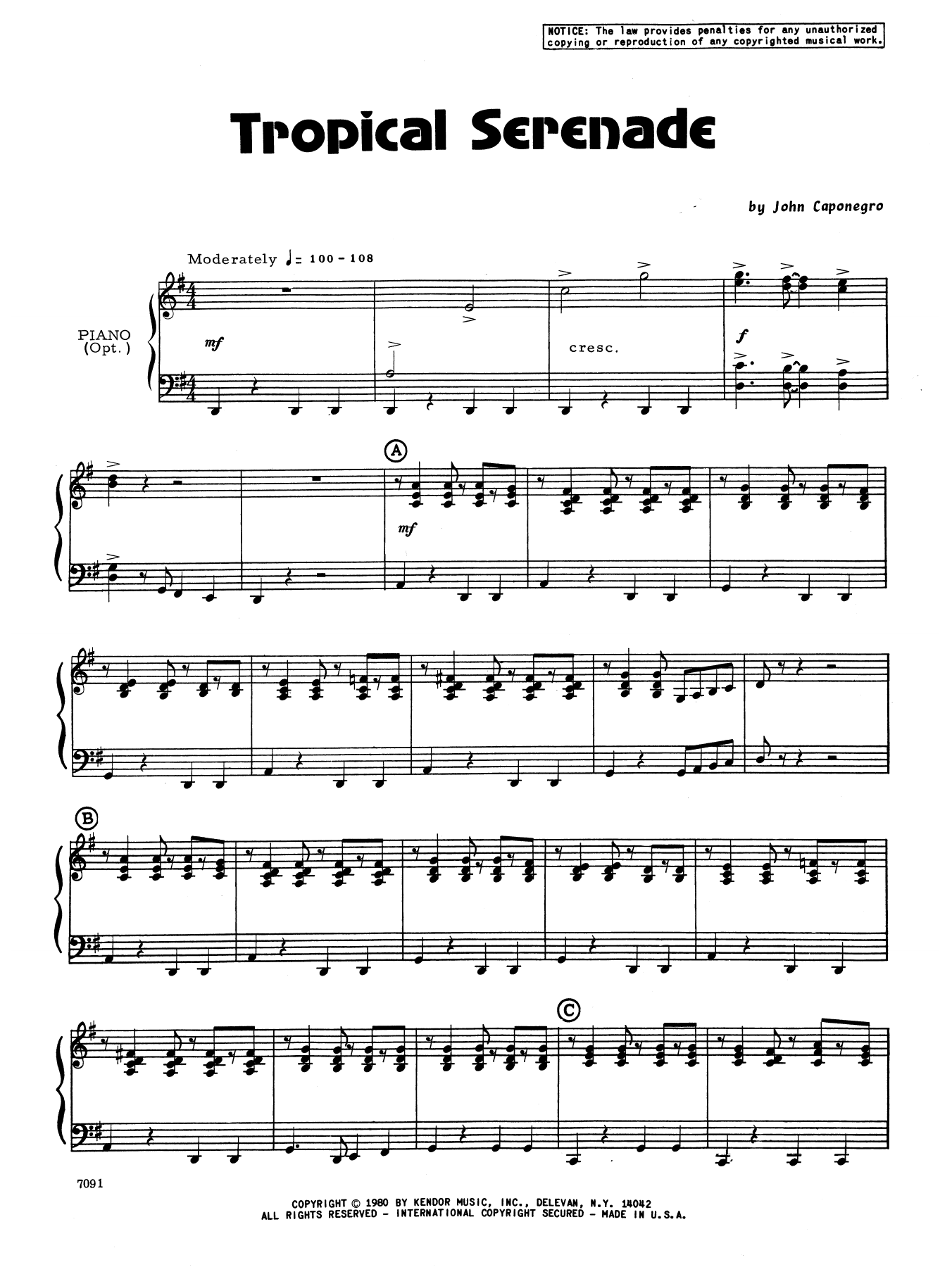Download John Caponegro Tropical Serenade - Piano Accompaniment Sheet Music