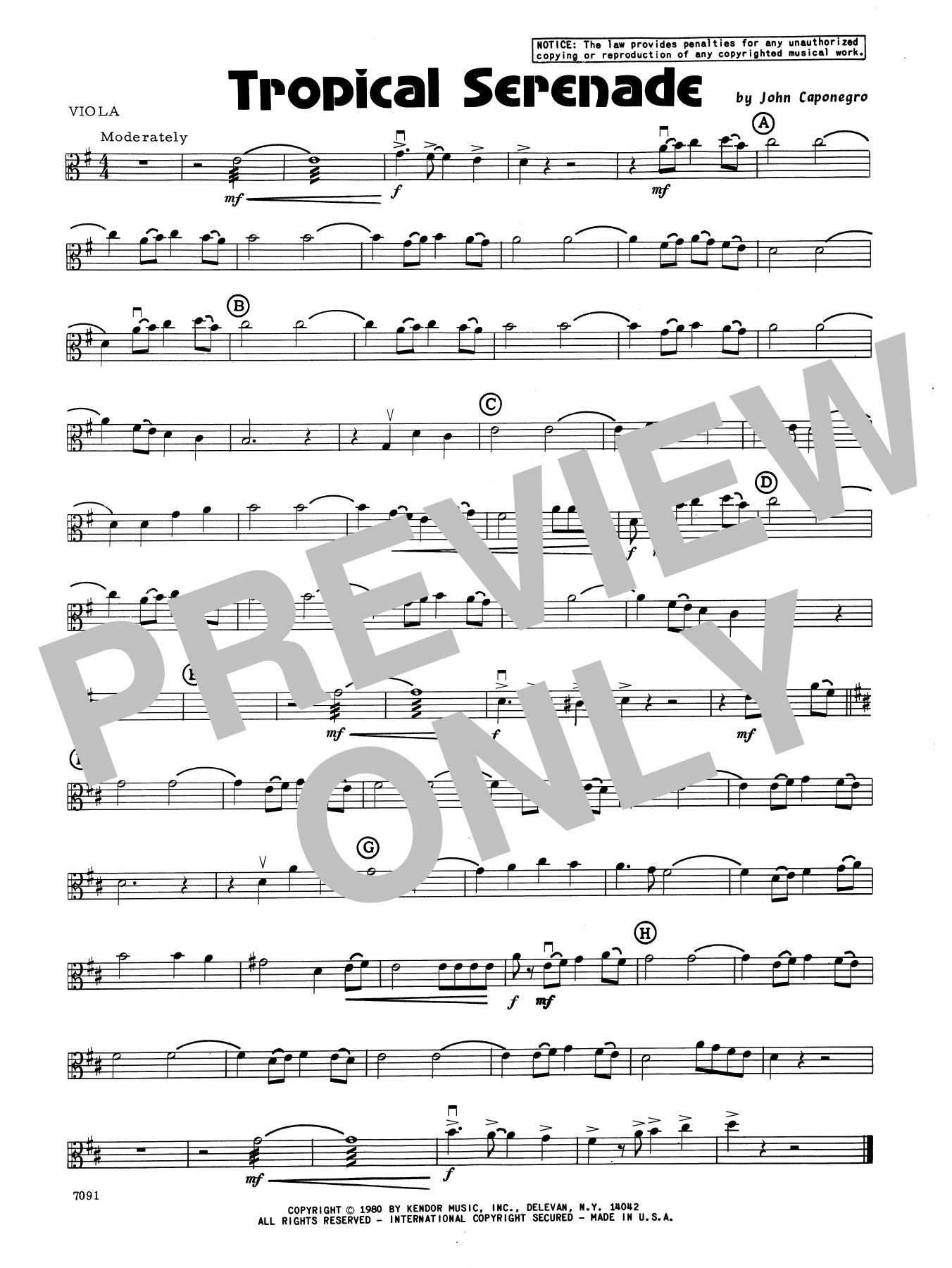 Download John Caponegro Tropical Serenade - Viola Sheet Music