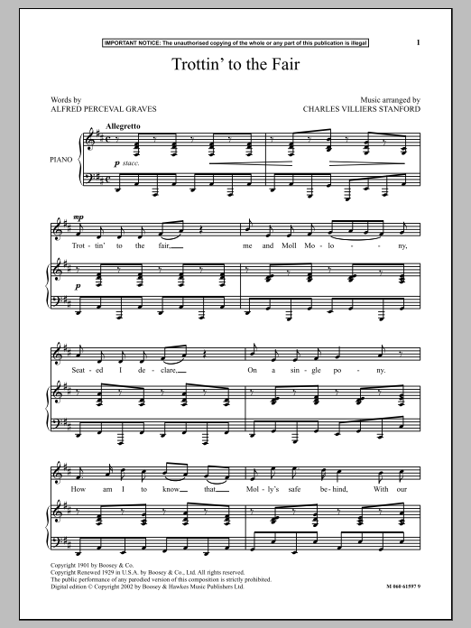 Download Charles Villiers Stanford Trottin' To The Fair Sheet Music