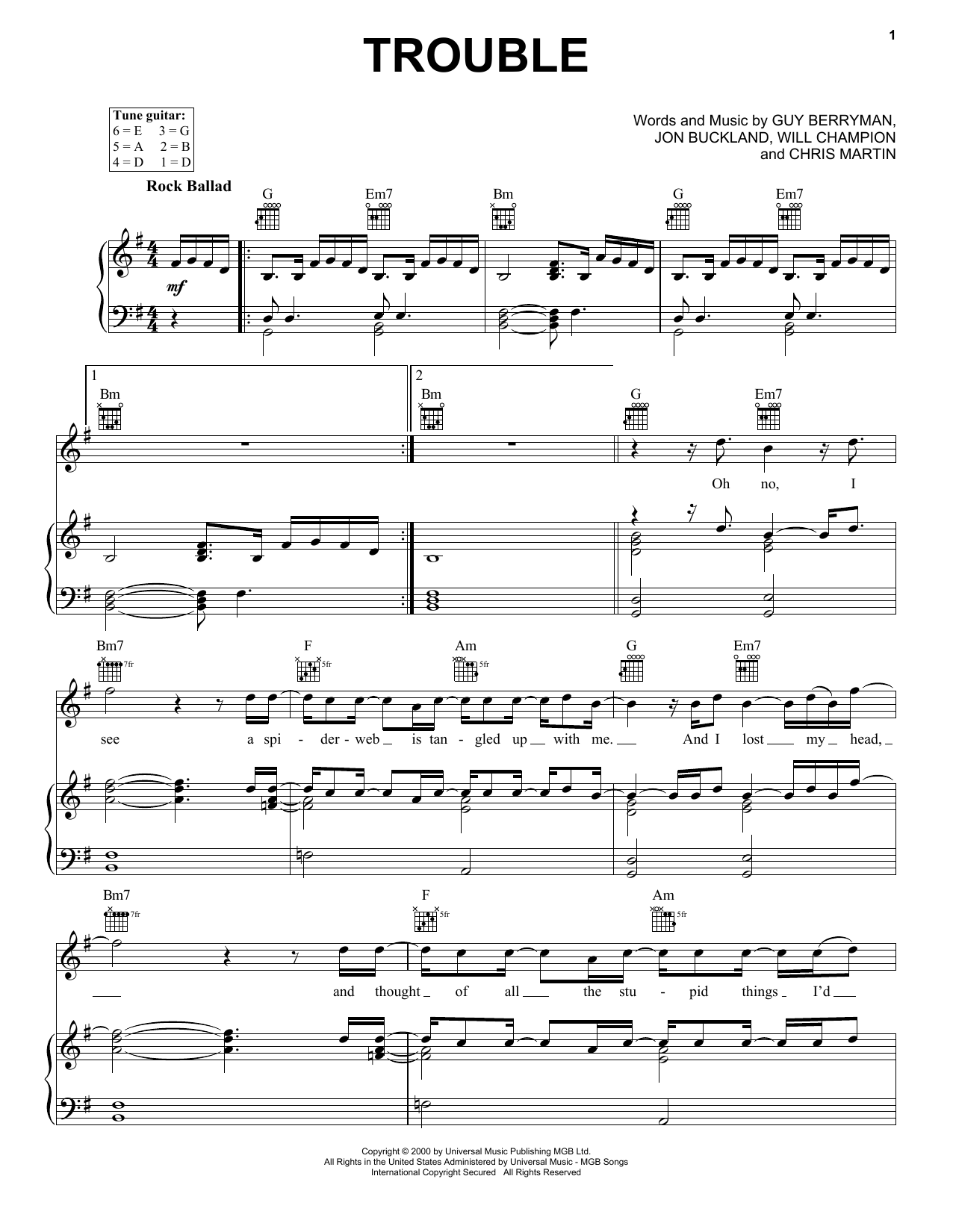 Download Coldplay Trouble Sheet Music