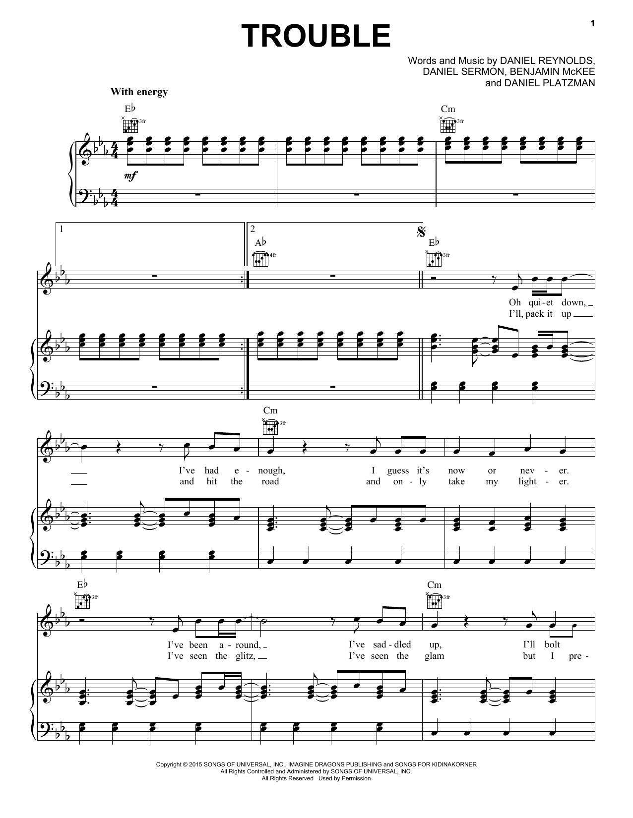 Download Imagine Dragons Trouble Sheet Music