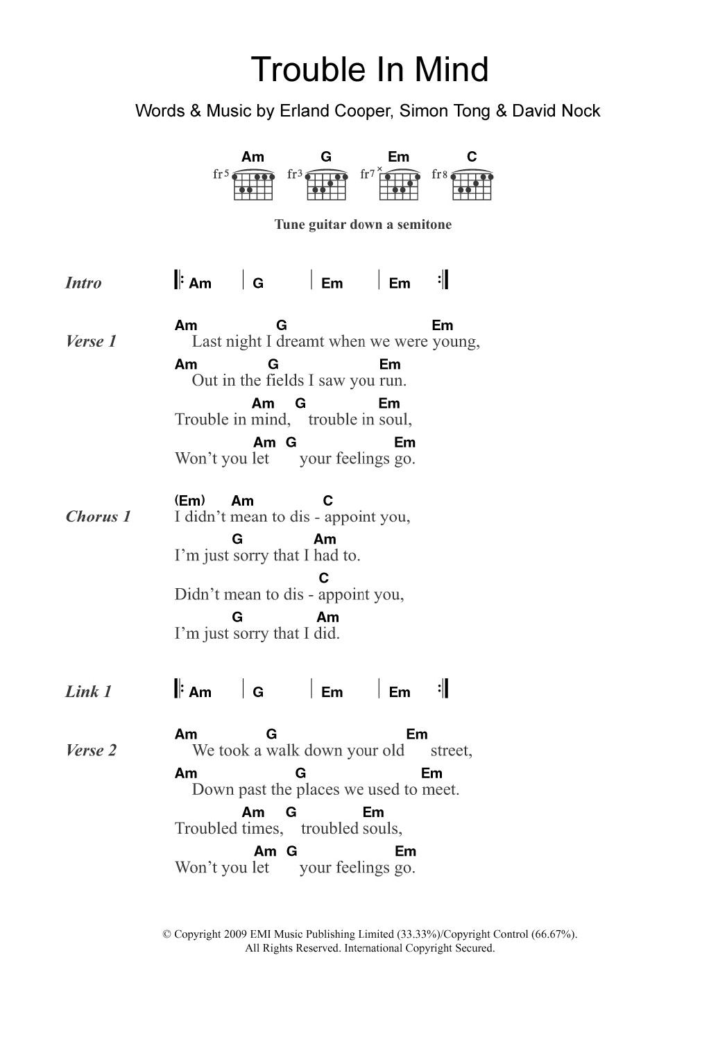 Download Erland & The Carnival Trouble In Mind Sheet Music