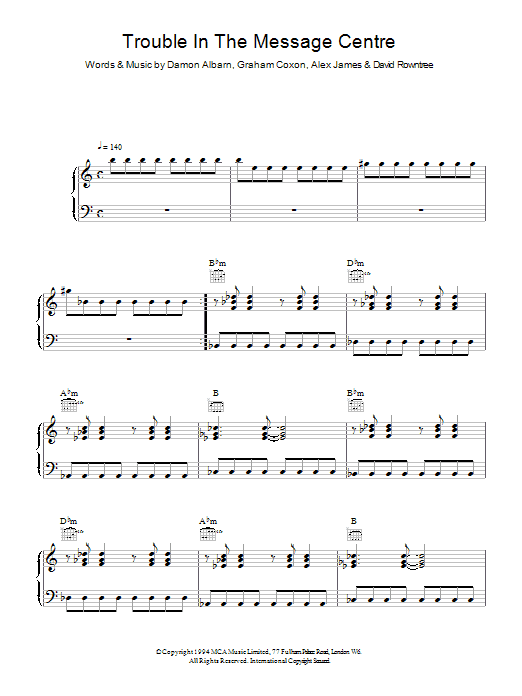 Download Blur Trouble In The Message Centre Sheet Music