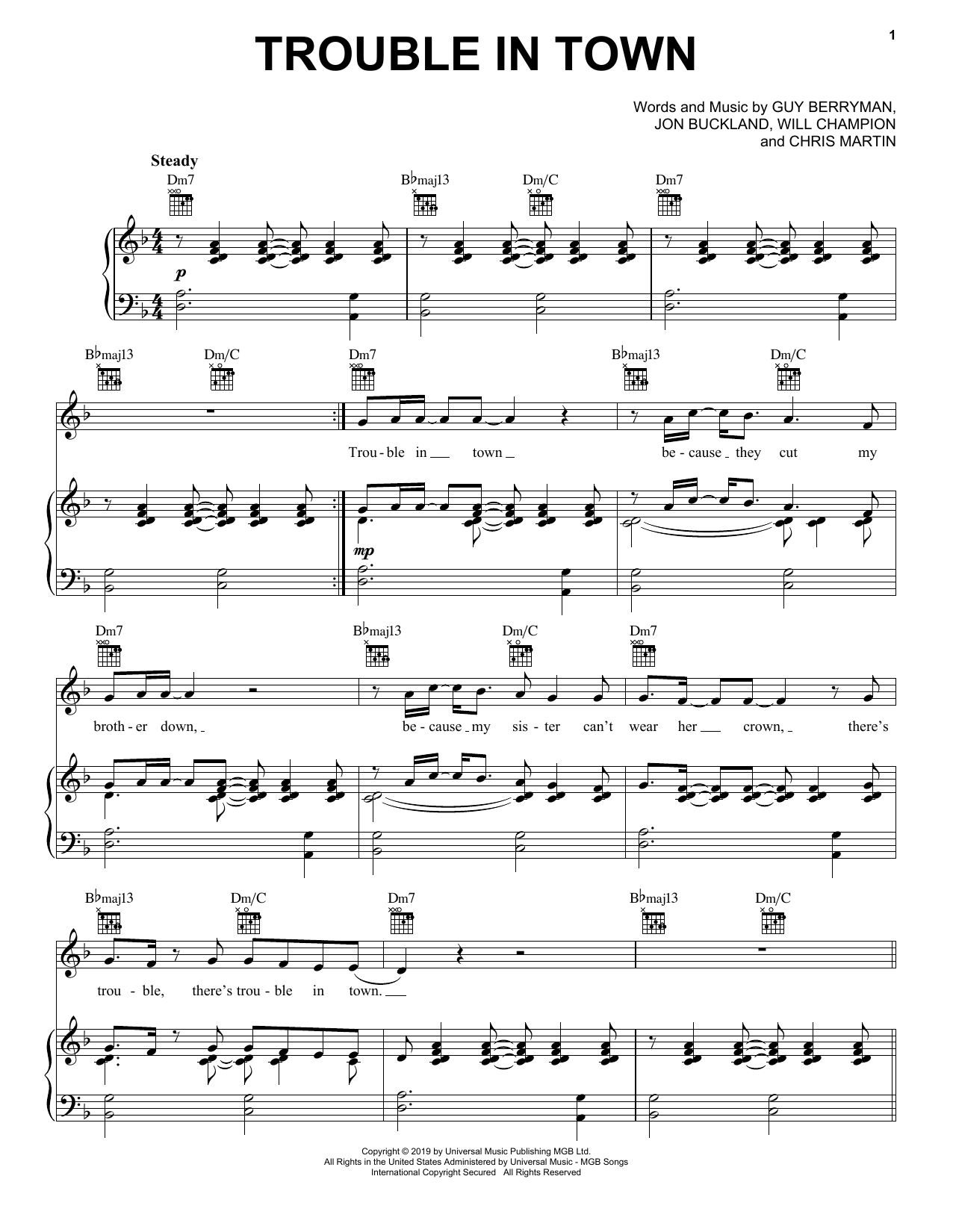 Download Coldplay Trouble In Town Sheet Music