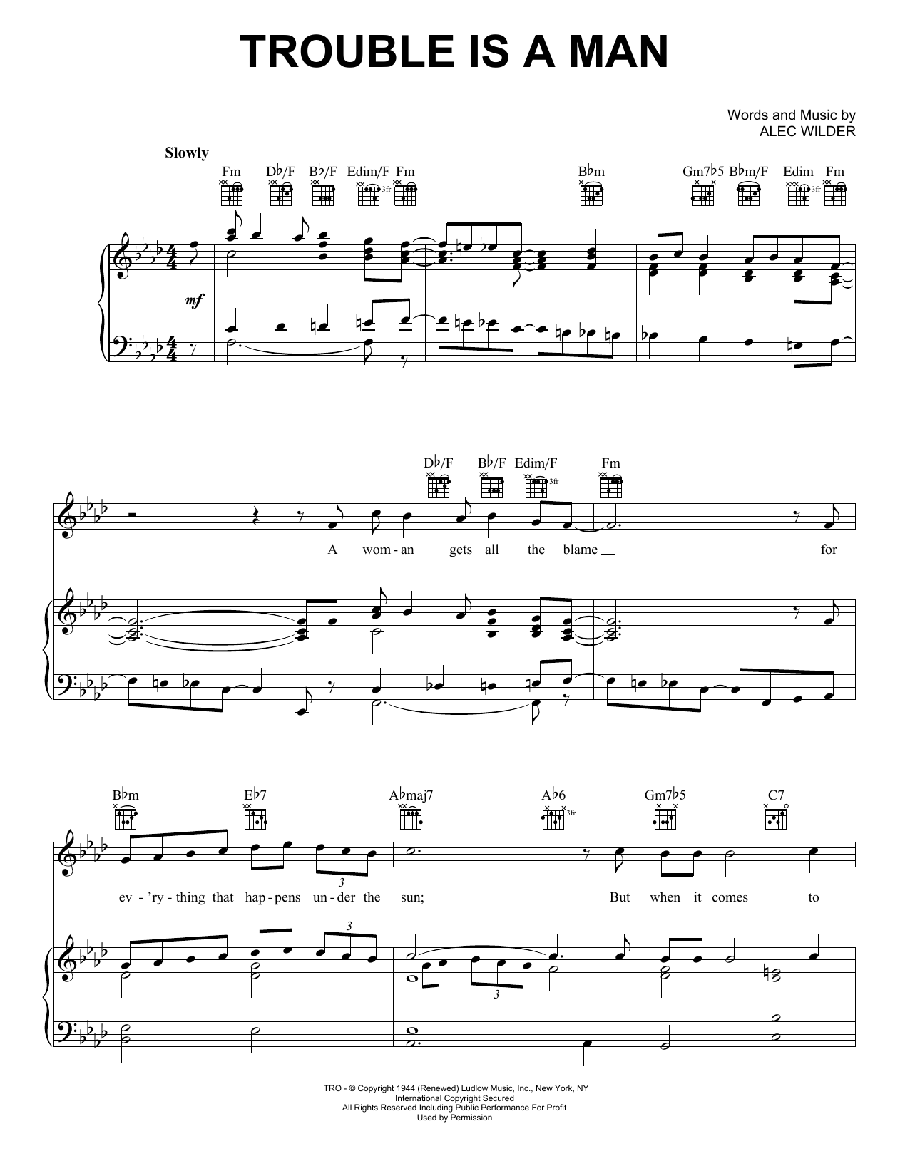 Download Alec Wilder Trouble Is A Man Sheet Music