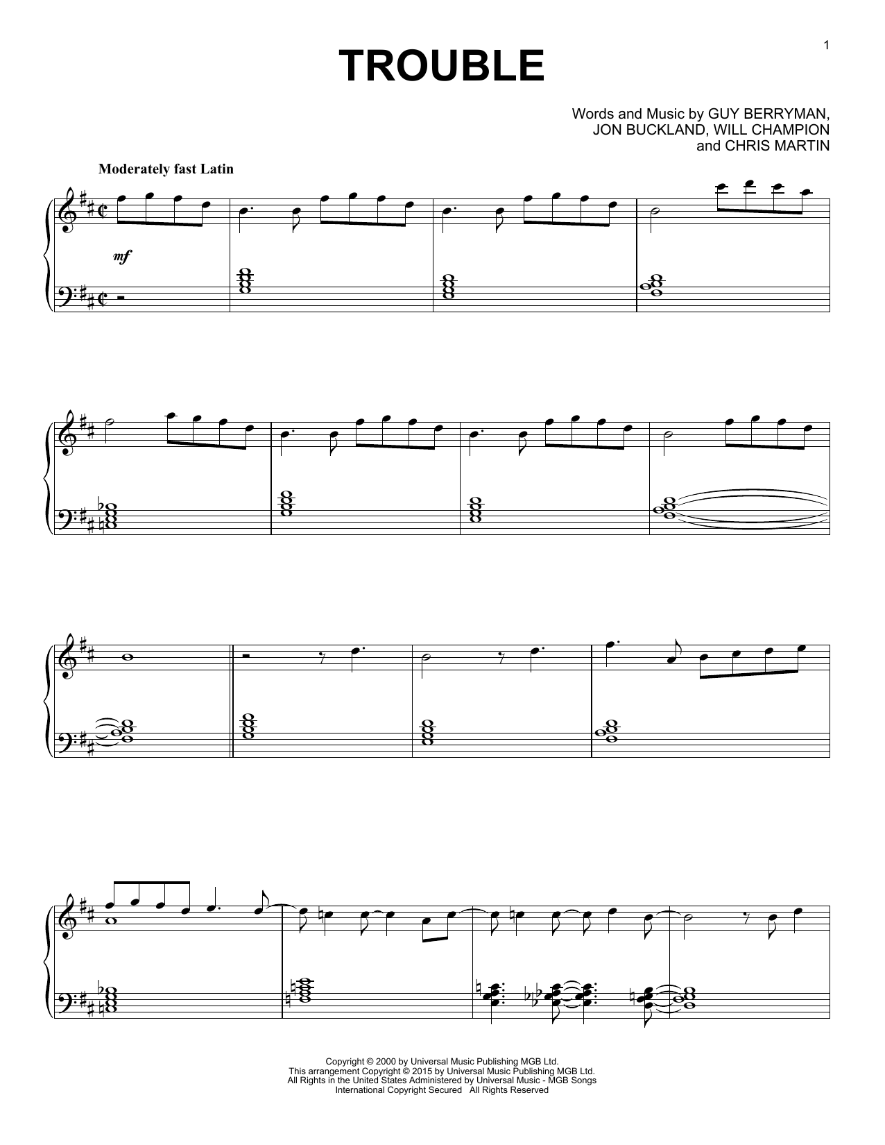 Download Coldplay Trouble [Jazz version] Sheet Music