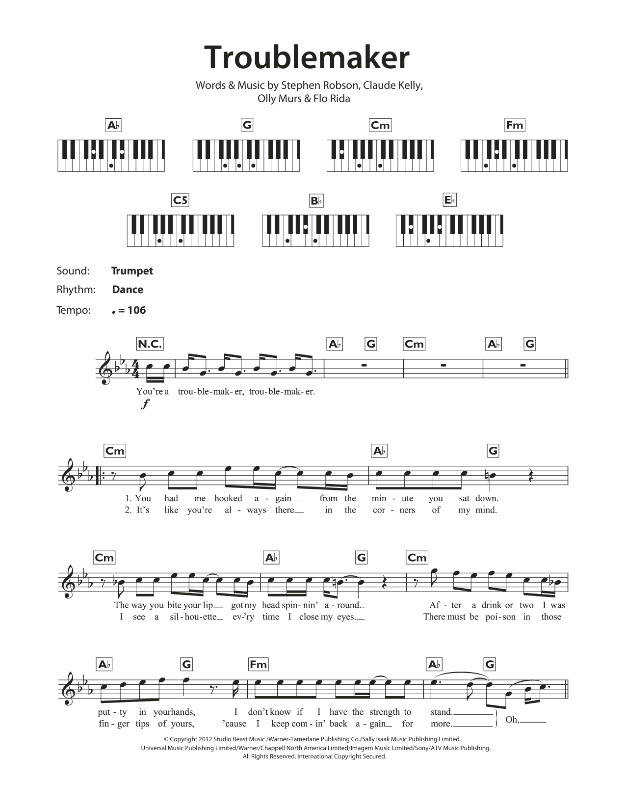 Download Olly Murs Troublemaker Sheet Music