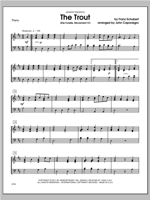 Download Caponegro Trout, The (Die Forelle, Movement IV) - Sheet Music