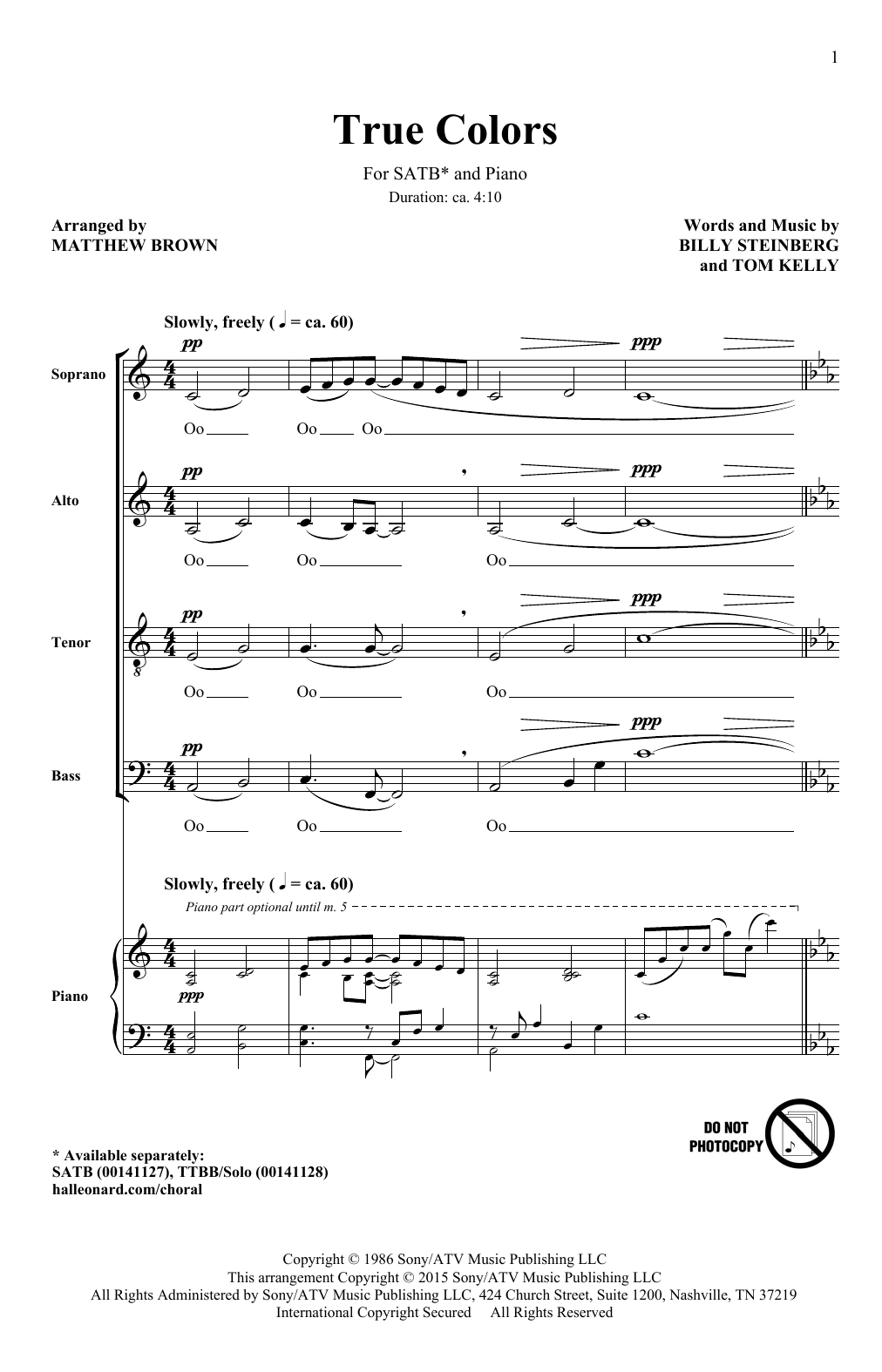 Download Matthew Brown True Colors Sheet Music
