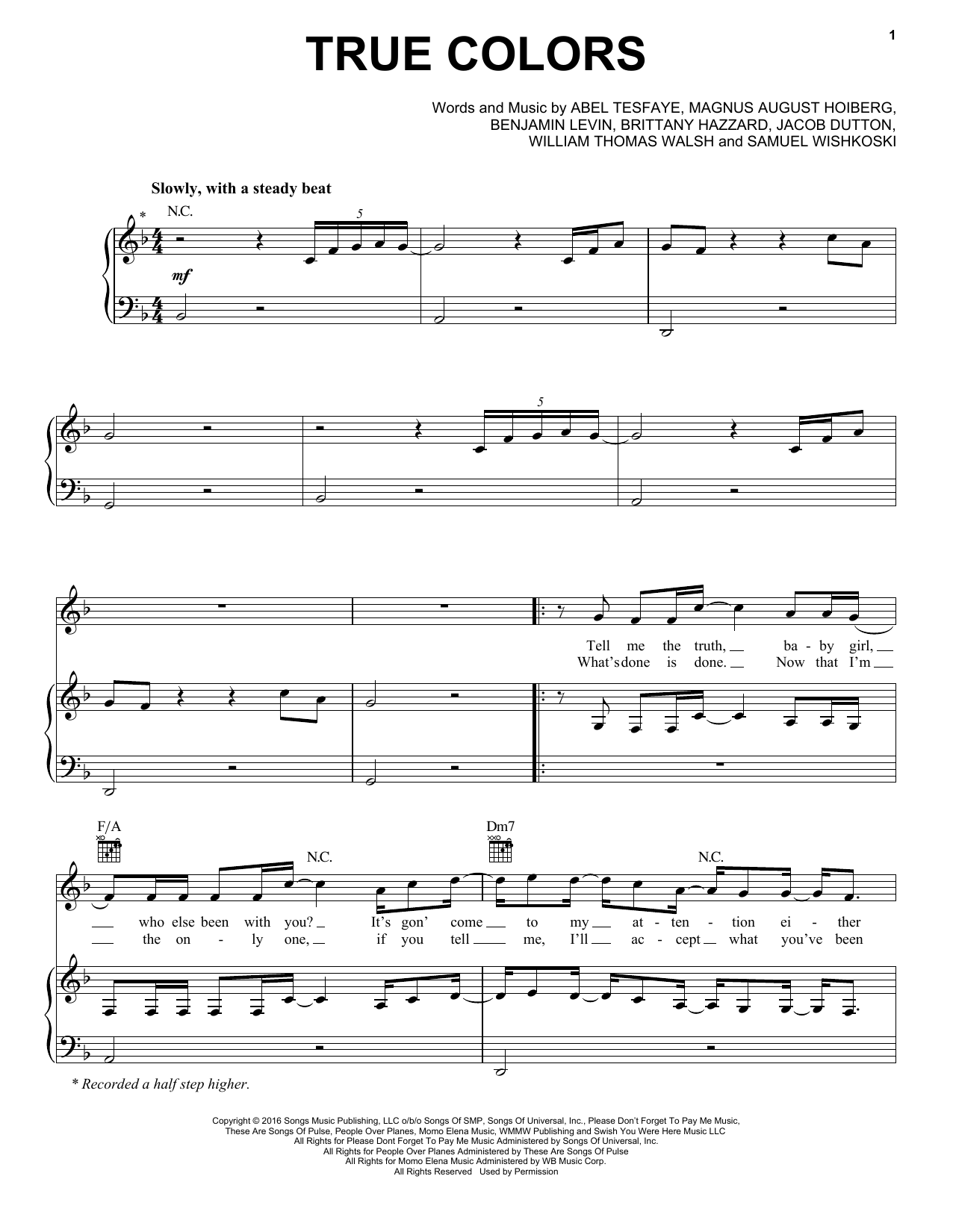 Download The Weeknd True Colors Sheet Music