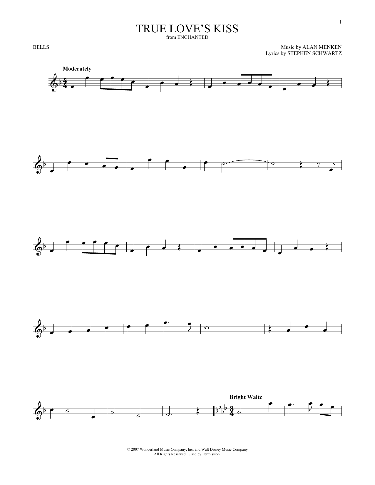 Download Alan Menken True Love's Kiss (from Enchanted) Sheet Music
