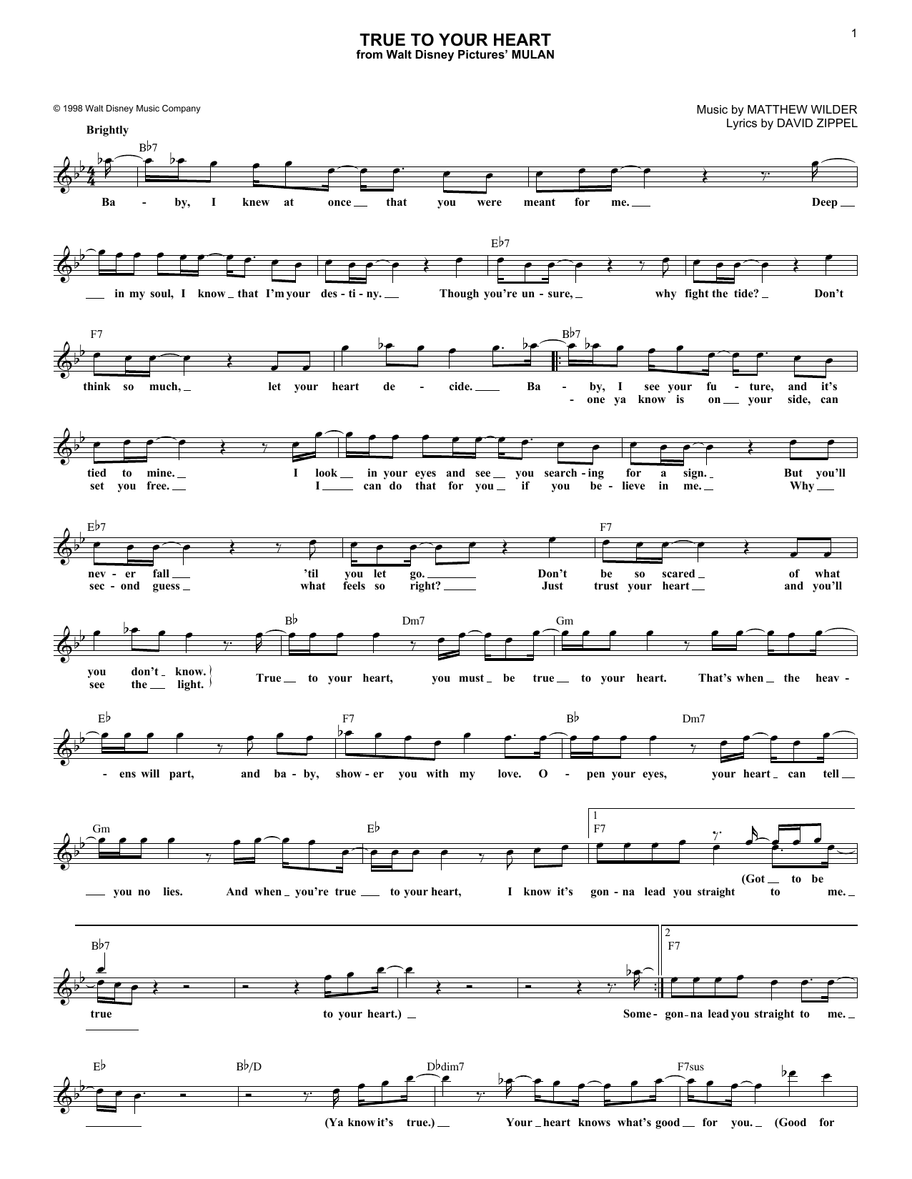 Download 98 Degrees & Stevie Wonder True To Your Heart (from Mulan) Sheet Music