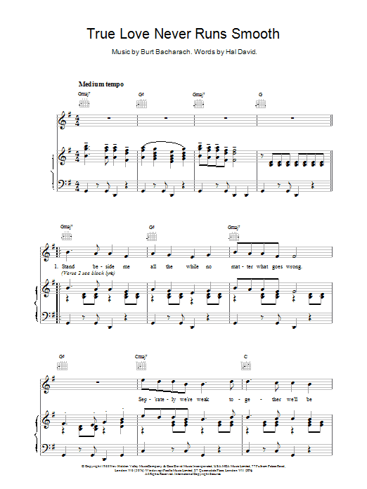 Bacharach & David True Love Never Runs Smooth sheet music notes printable PDF score