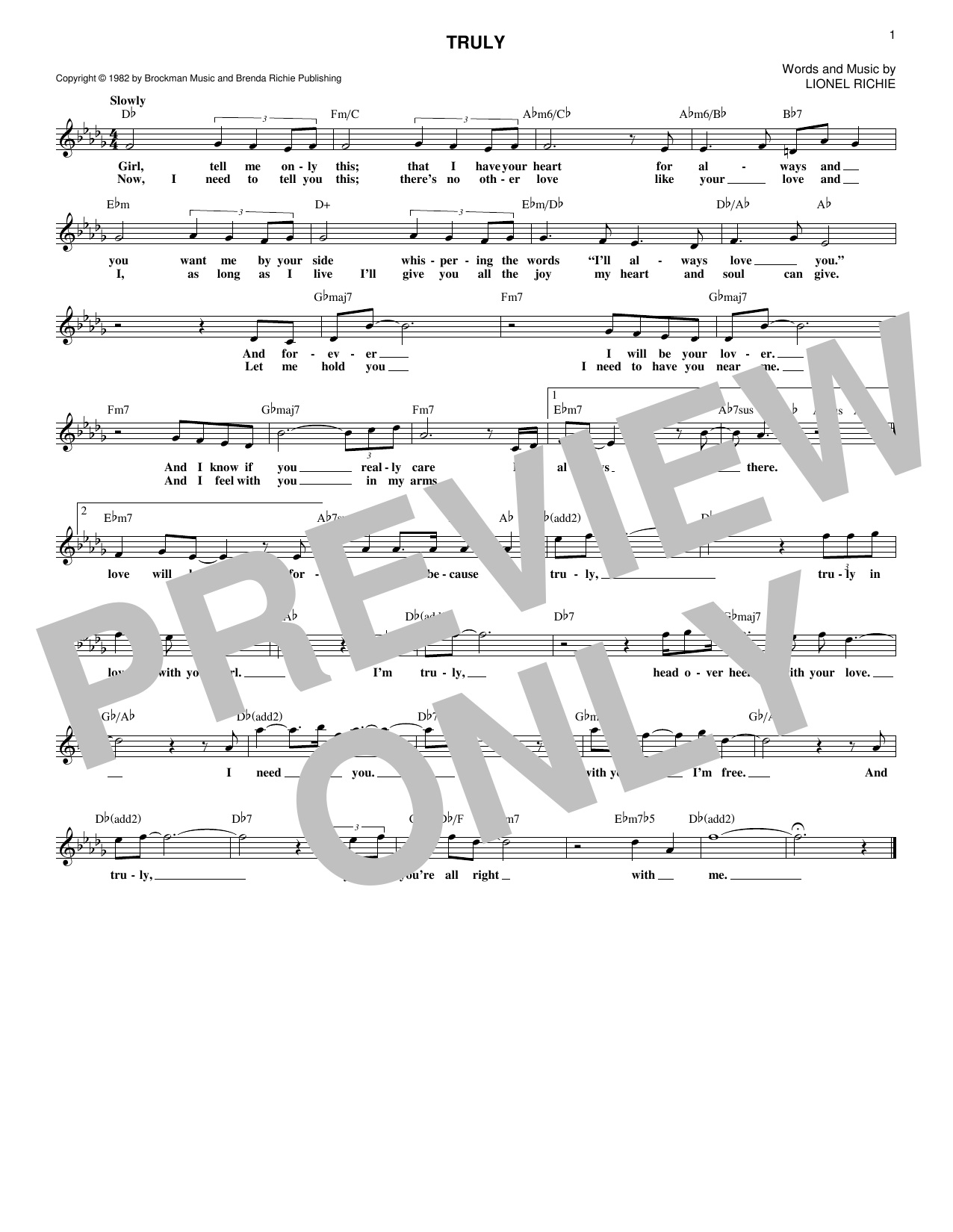 Download Lionel Richie Truly Sheet Music