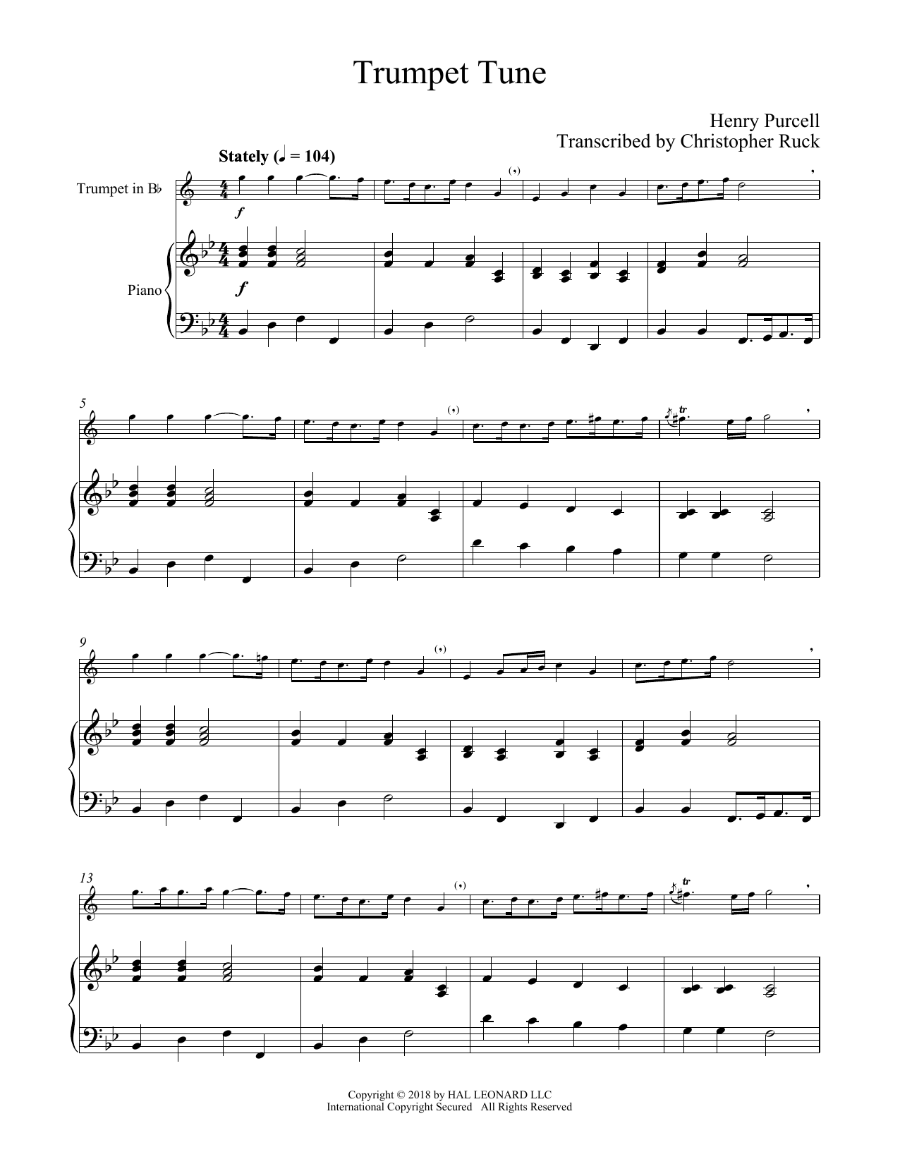 Download Henry Purcell Trumpet Tune Sheet Music