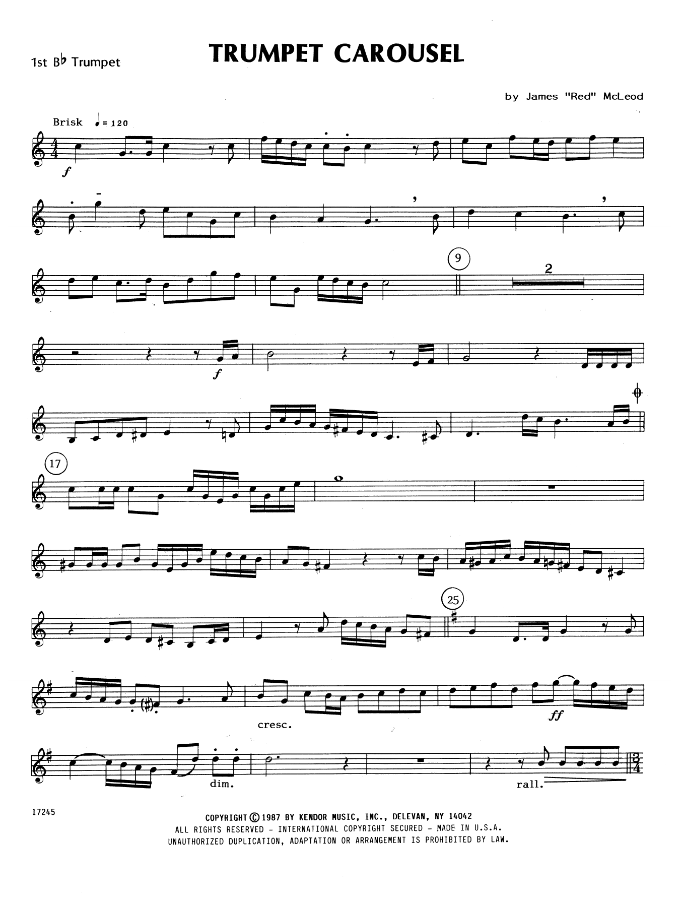 Download James 'Red' McLeod Trumpet Carousel - 1st Bb Trumpet Sheet Music