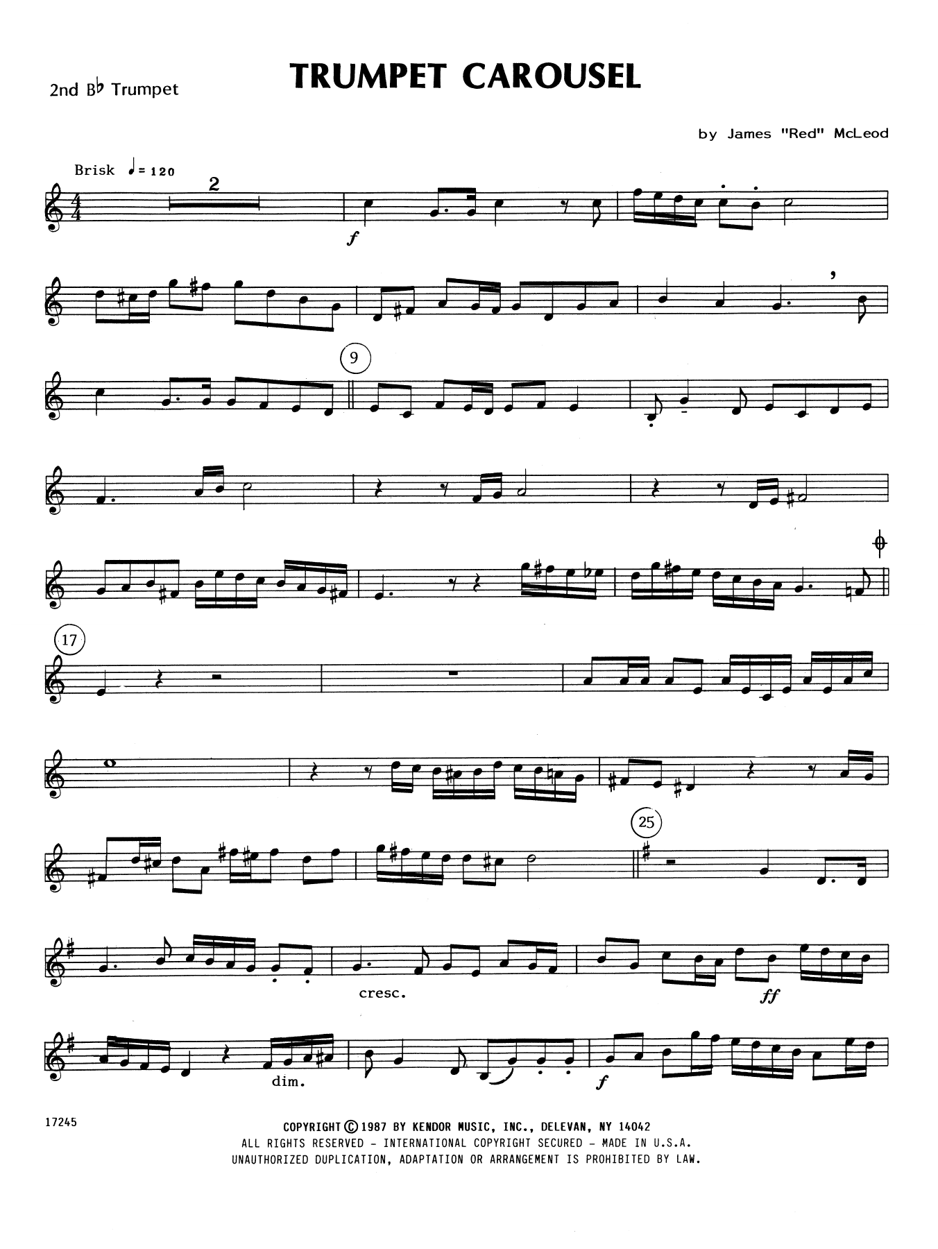 Download James 'Red' McLeod Trumpet Carousel - 2nd Bb Trumpet Sheet Music