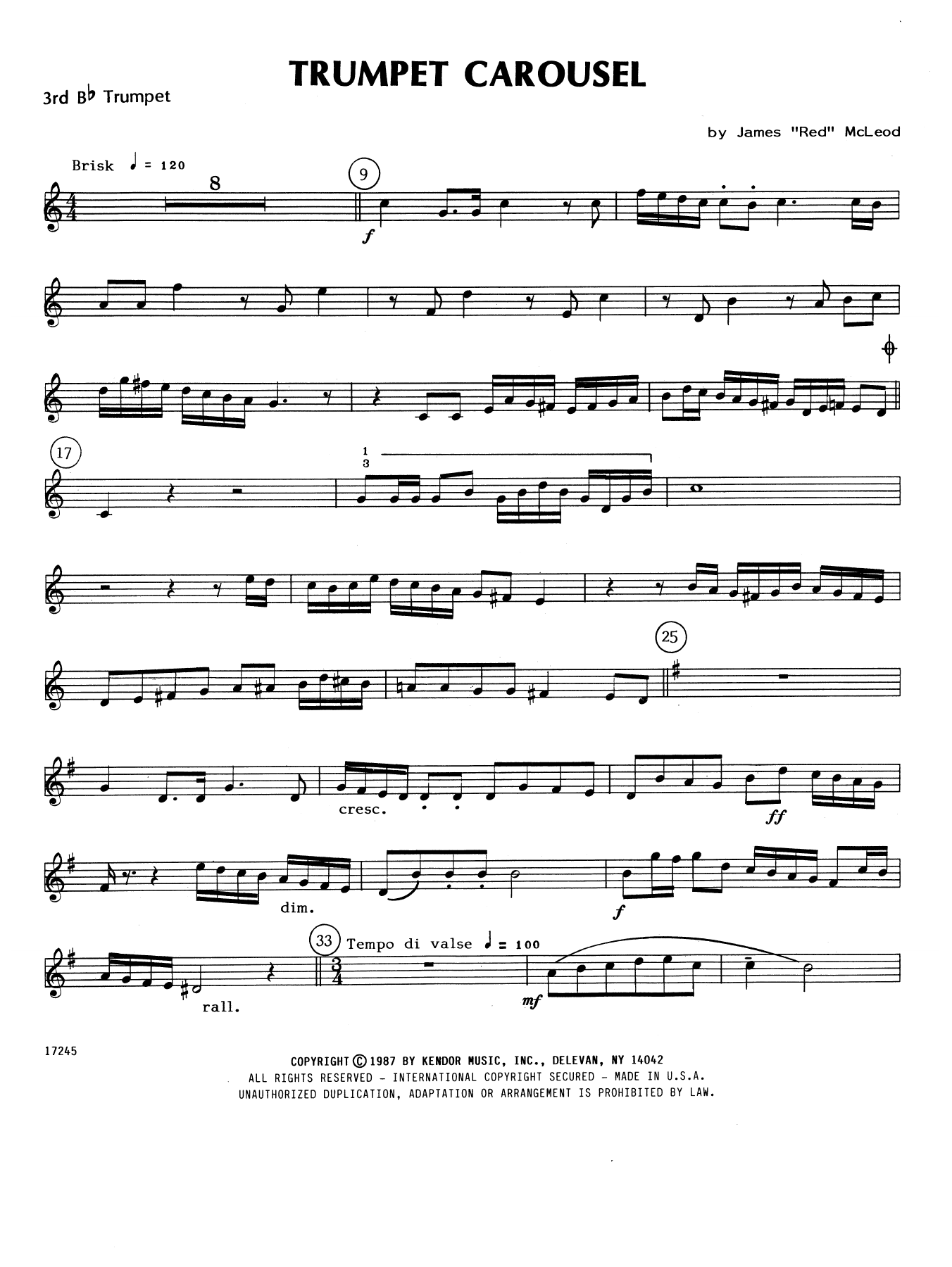 Download James 'Red' McLeod Trumpet Carousel - 3rd Bb Trumpet Sheet Music
